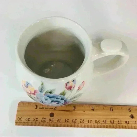 Blue Floral Butterfly Hot Tea Coffee on Ceramic White Cup Tea Leaf Bag Holder - Picture 10 of 10